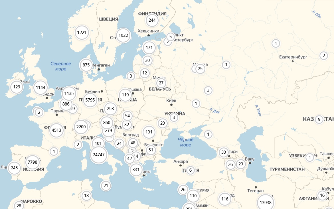 «Яндекс» запустил карту распространения коронавируса, фото
