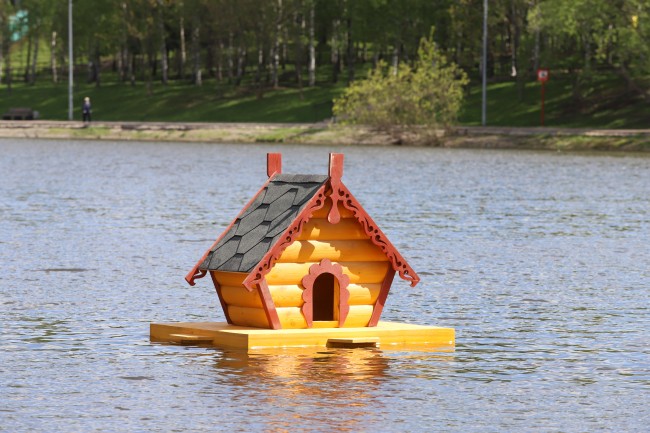 На Солнцевских прудах построили домики для уток, фото