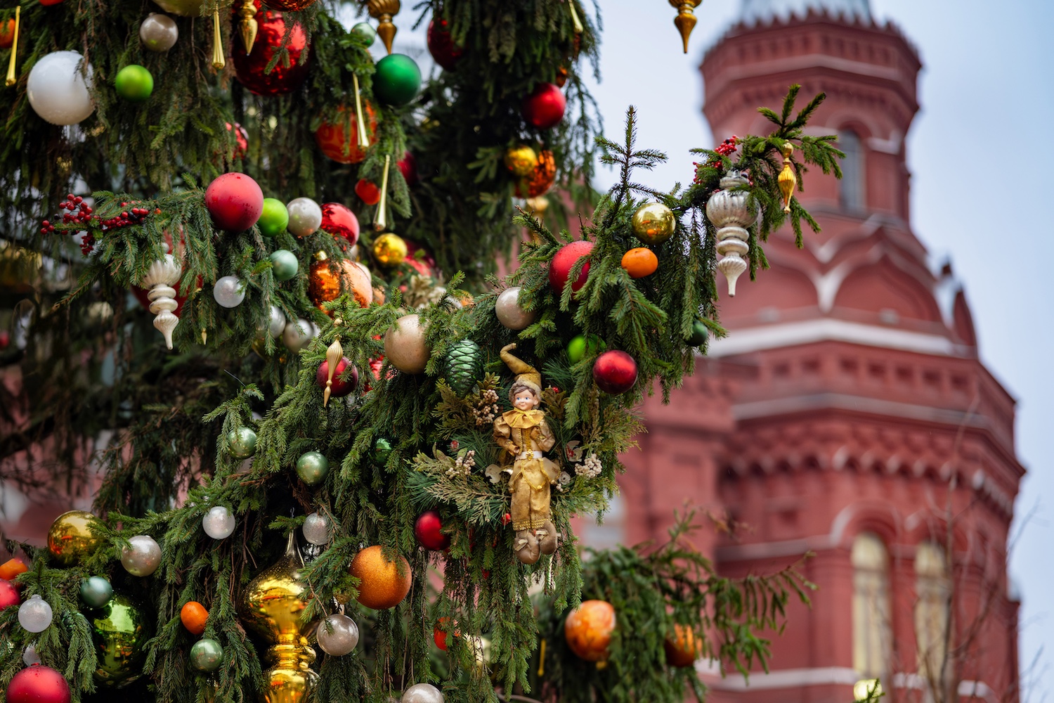 В центре Москвы устанавливают новогодние ели, фото